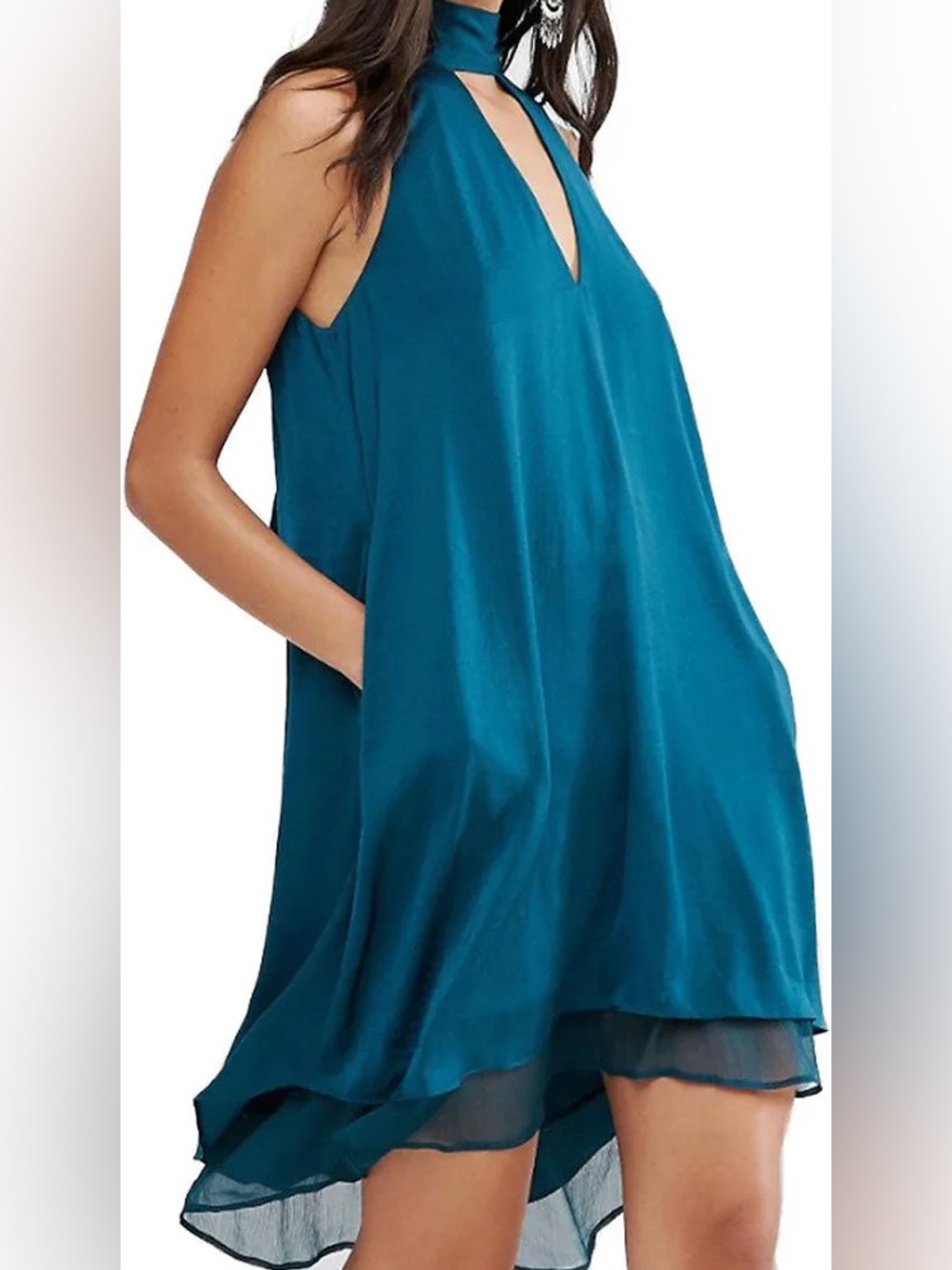 The Jetset Diaries Teal Keyhole Halter High-Low Dress